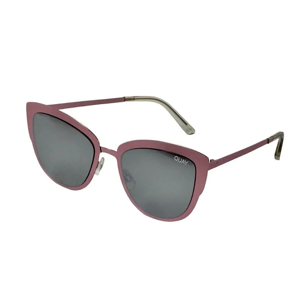 New Quay Super Girl Cat Eye Sunglasses Mirrored Oversized Pink Metal Frame